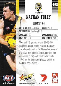 2012 Select AFL Champions #168 Nathan Foley Back